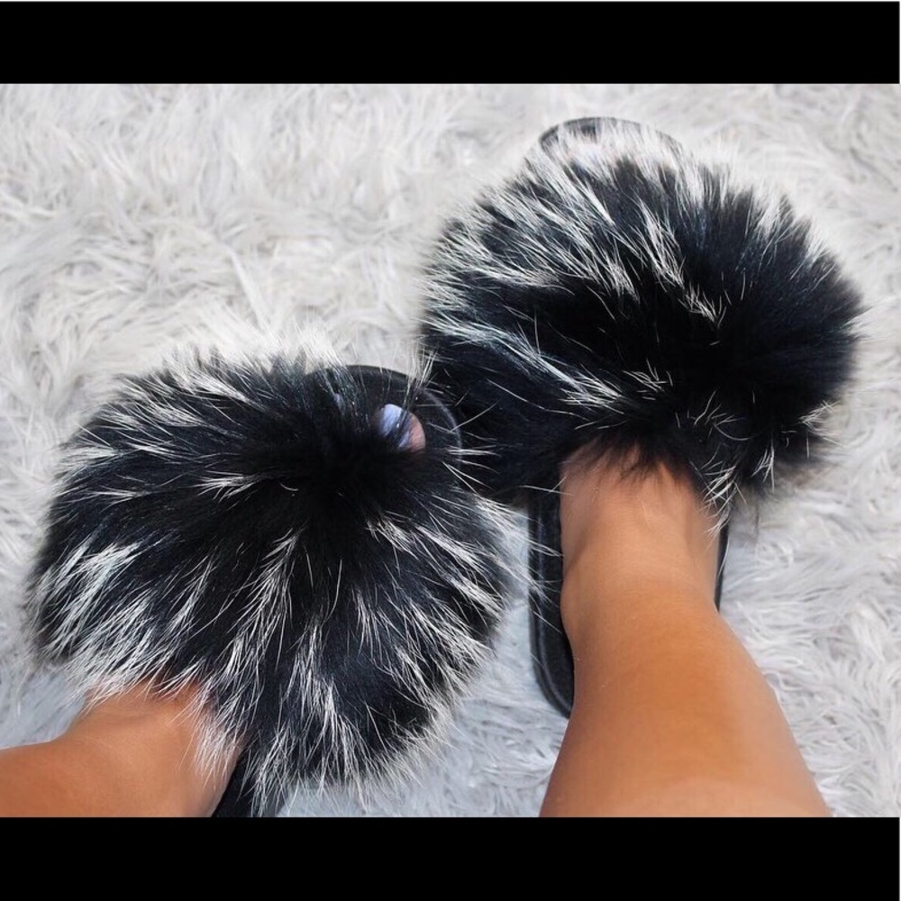 Black Frosted 6IXELEVEN Fur Slides